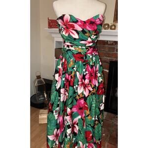 Robbie Bee Sweetheart Neck Dress Hawaiian Swing Rockabilly Bombshell 13 Hibiscus
